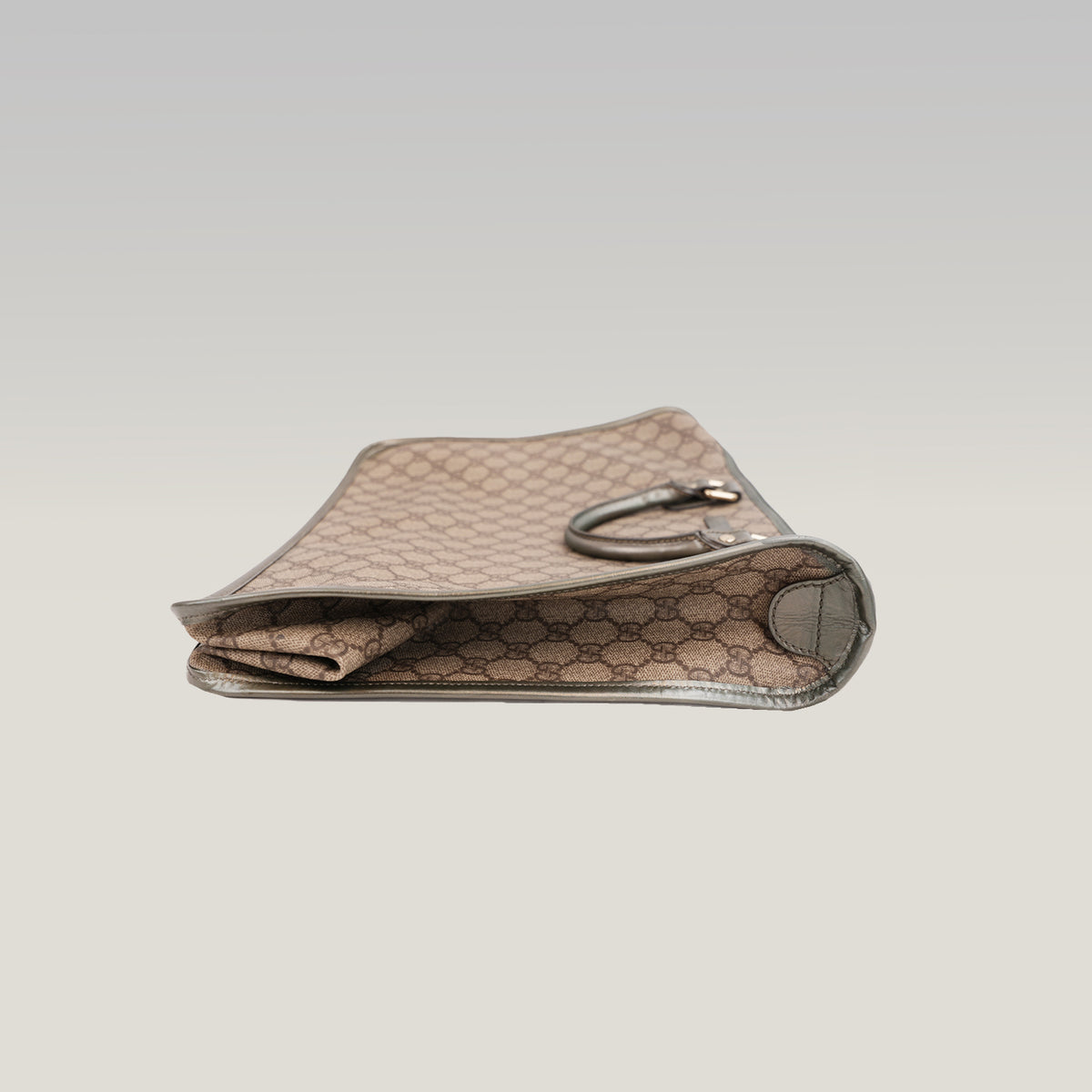 Gucci Joy Briefcase Borsa Portadocumenti in Tela GG Supreme Beige e Marrone con Finiture in Pelle Grigia