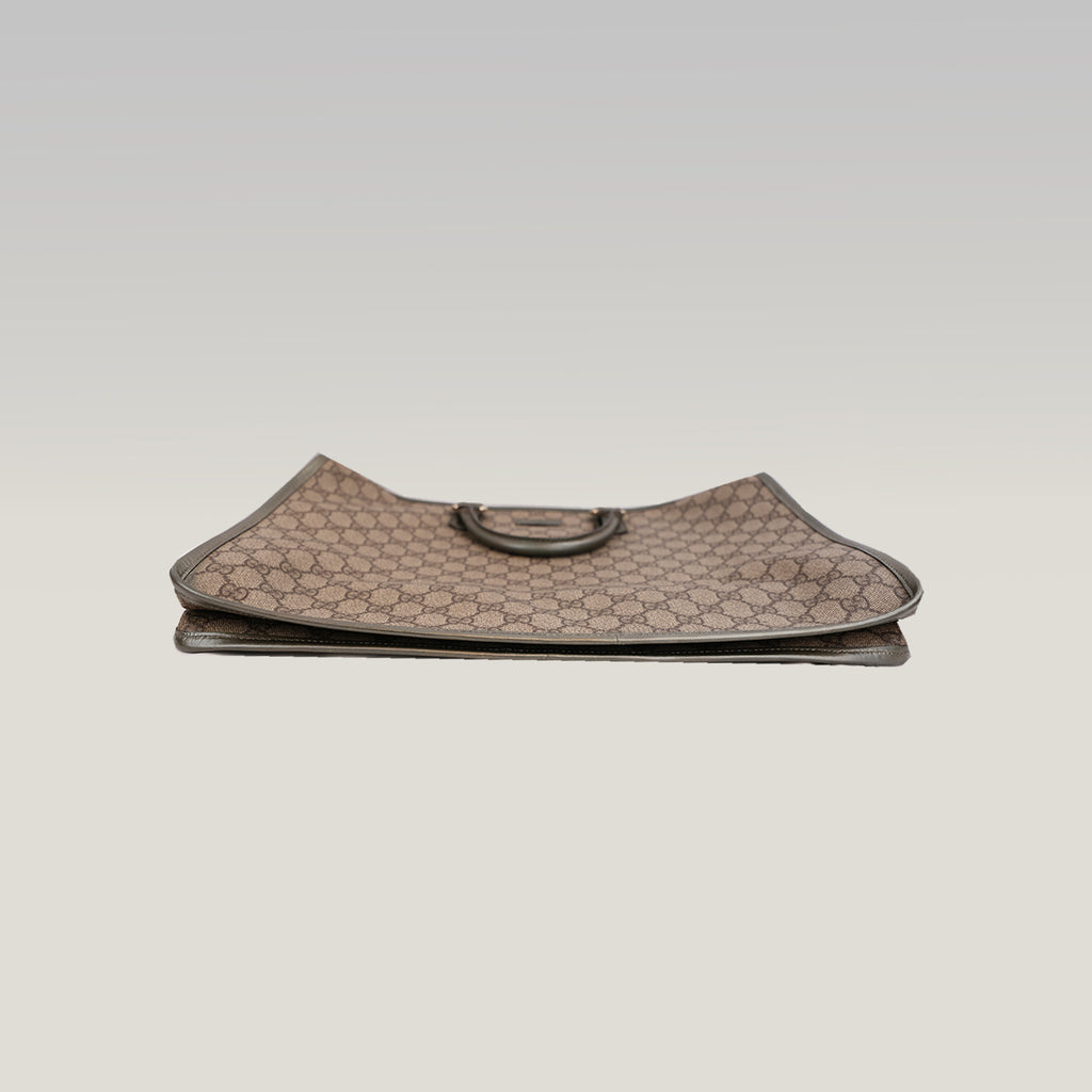 Gucci Joy Briefcase Borsa Portadocumenti in Tela GG Supreme Beige e Marrone con Finiture in Pelle Grigia