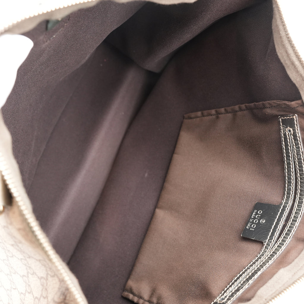 Gucci Joy Briefcase Borsa Portadocumenti in Tela GG Supreme Beige e Marrone con Finiture in Pelle Grigia