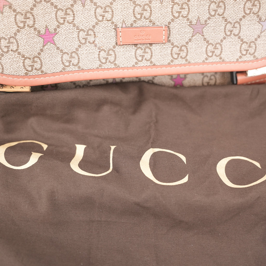 Gucci GG Supreme Monogram Stars Messenger Bag Beige Pink con Doppia Fibbia