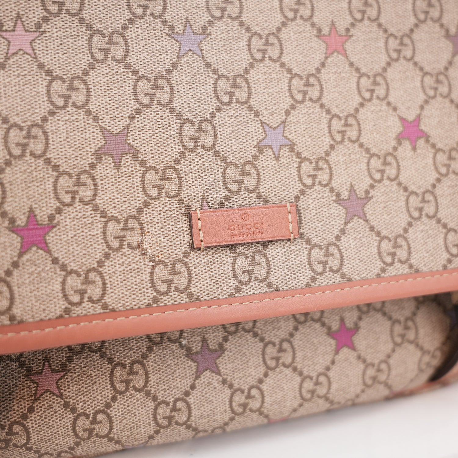 Gucci GG Supreme Monogram Stars Messenger Bag Beige Pink con Doppia Fibbia