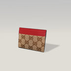 GUCCI Portacarte GG Beige e Marrone con Pelle Rossa – Condizioni Eccellenti con Scatola