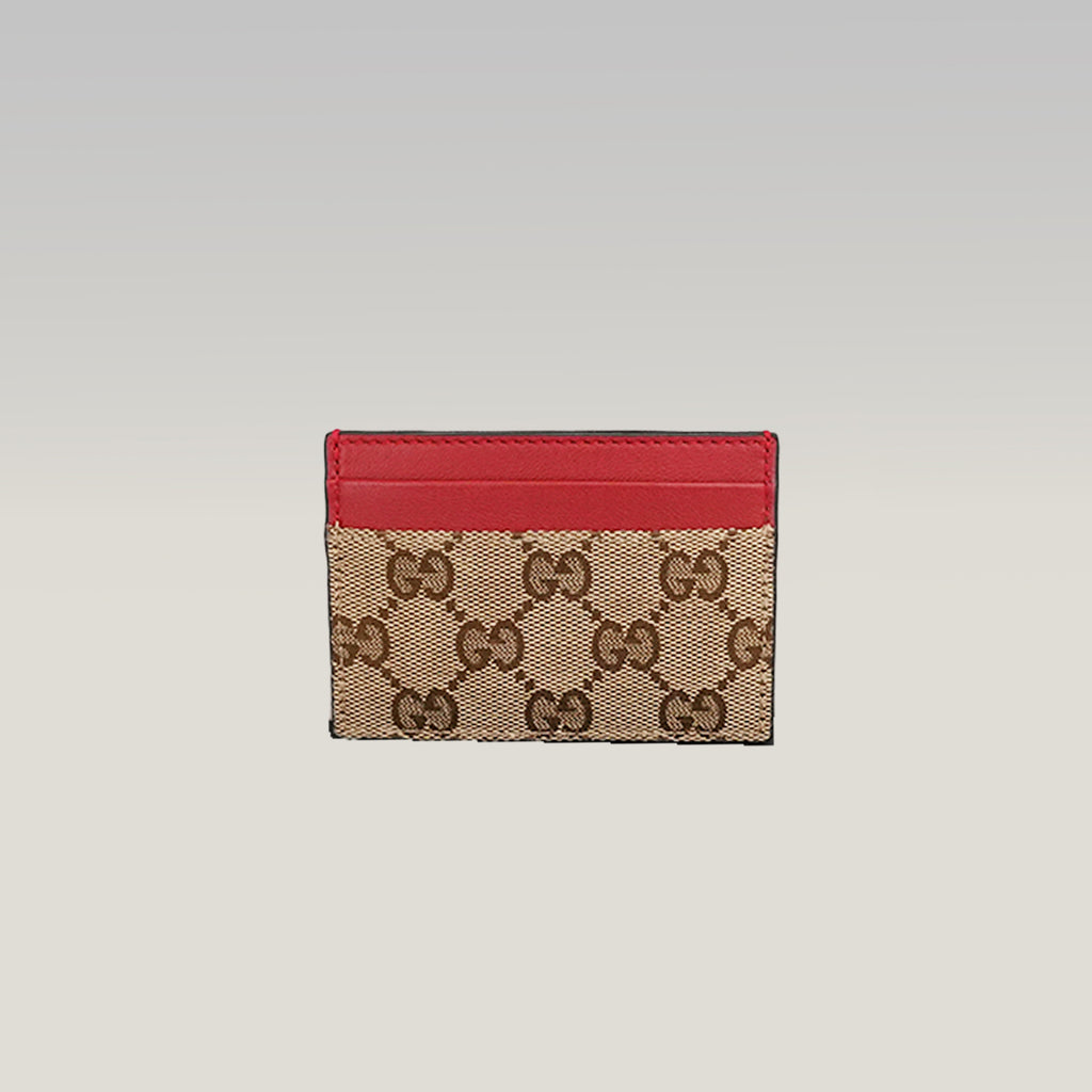 GUCCI Portacarte GG Beige e Marrone con Pelle Rossa – Condizioni Eccellenti con Scatola