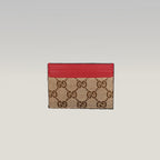 GUCCI Portacarte GG Beige e Marrone con Pelle Rossa – Condizioni Eccellenti con Scatola