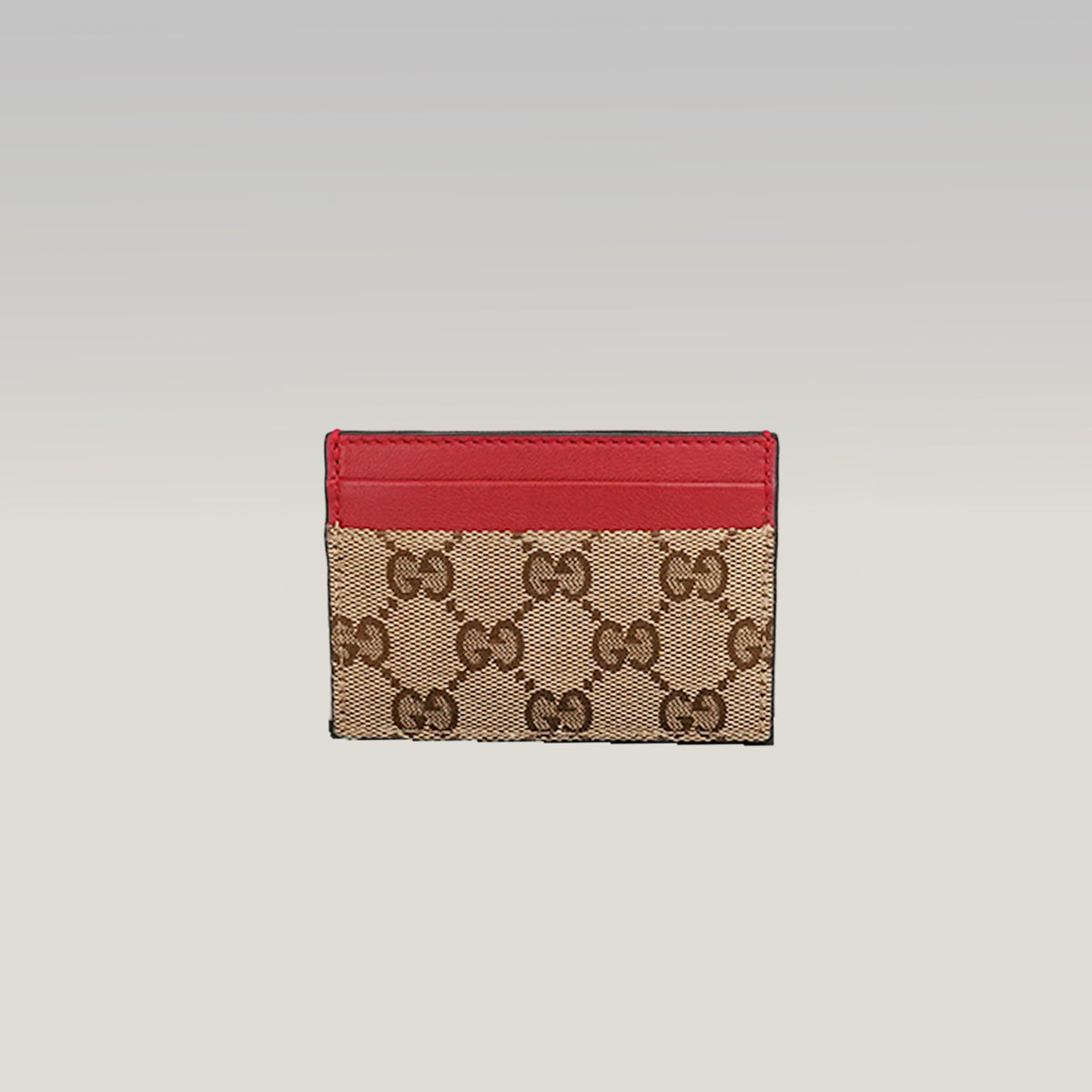 GUCCI Portacarte GG Beige e Marrone con Pelle Rossa – Condizioni Eccellenti con Scatola