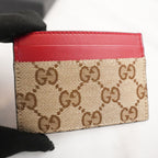 GUCCI Portacarte GG Beige e Marrone con Pelle Rossa – Condizioni Eccellenti con Scatola