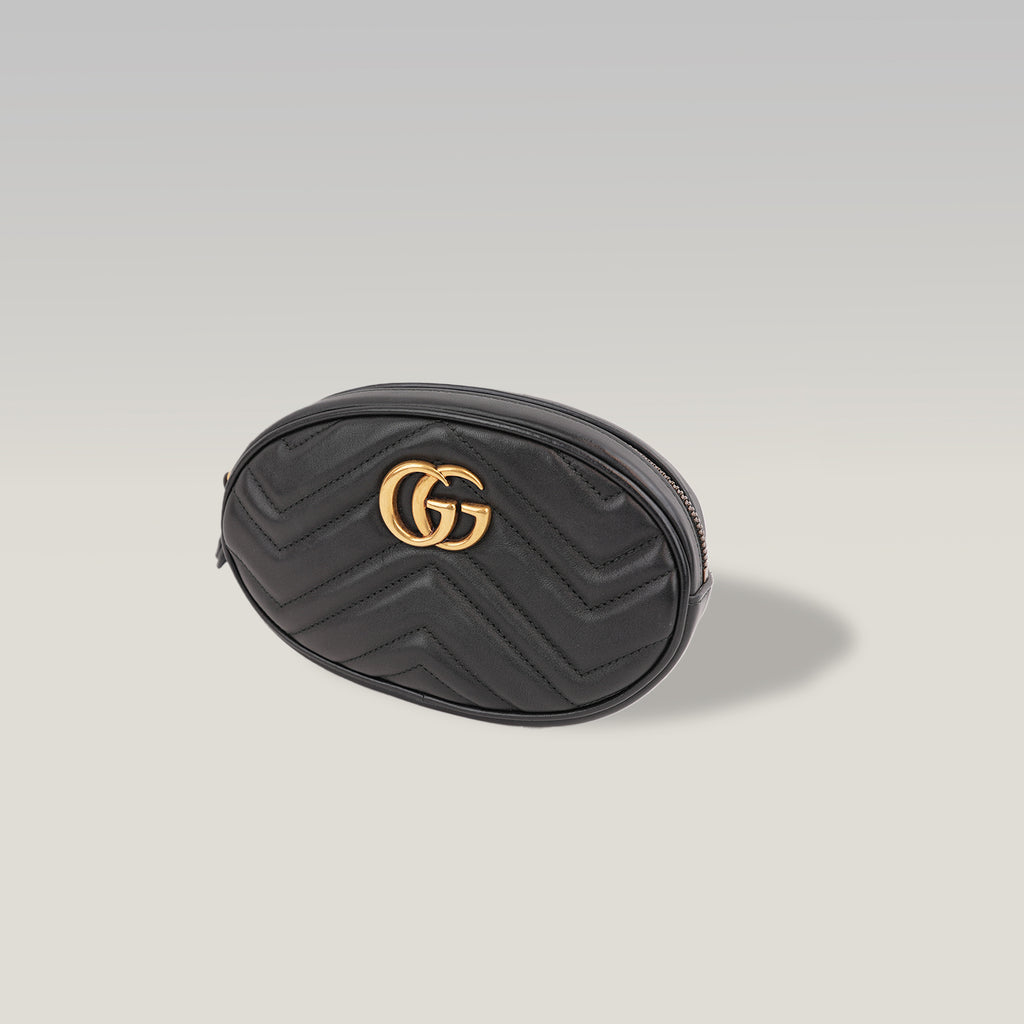 Gucci GG Marmont Marsupio Piccolo in Pelle Matelassé Nera con Logo Double G Dorato