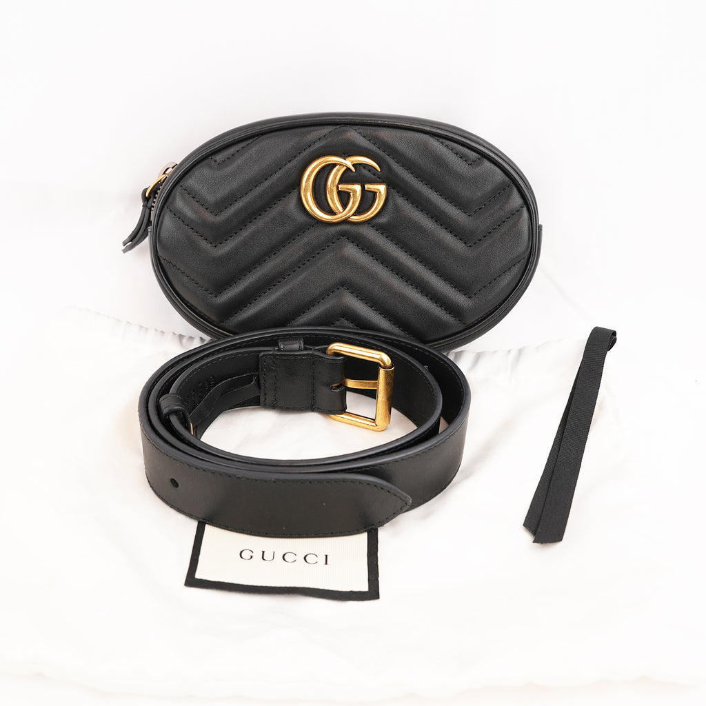 Gucci GG Marmont Marsupio Piccolo in Pelle Matelassé Nera con Logo Double G Dorato
