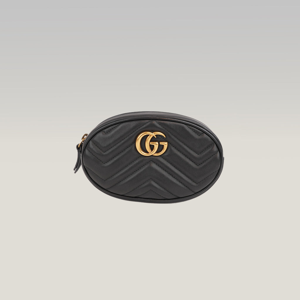 Gucci GG Marmont Marsupio Piccolo in Pelle Matelassé Nera con Logo Double G Dorato