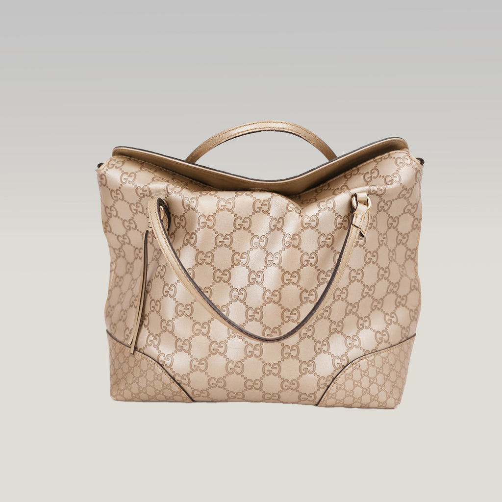 Gucci Bree Medium Guccissima Tote Bag Beige in Pelle con Doppio Manico e Tracolla