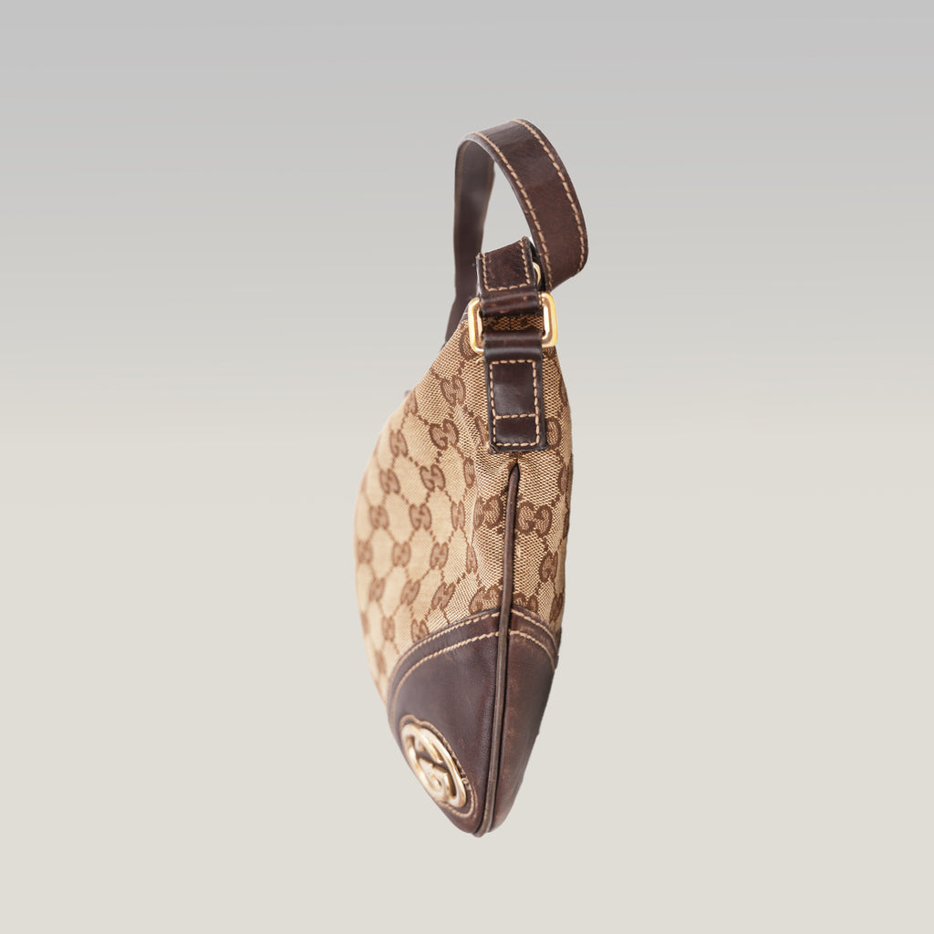 Gucci Borsa a Spalla Donna GG Canvas Beige e Pelle Marrone con Logo Interlocking G | Shoulder Bag Vintage