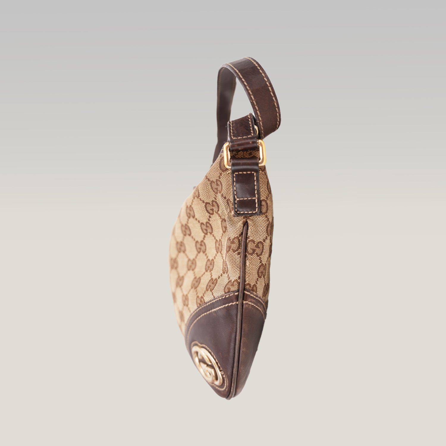 Gucci Borsa a Spalla Donna GG Canvas Beige e Pelle Marrone con Logo Interlocking G | Shoulder Bag Vintage