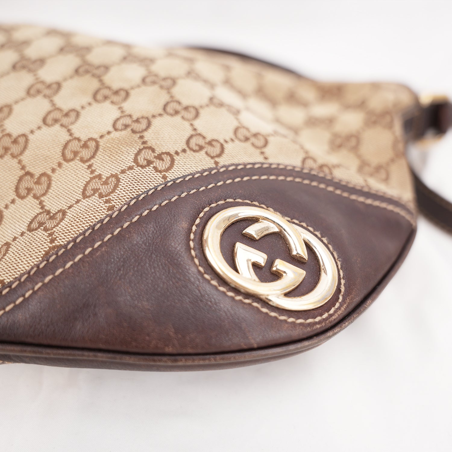 Gucci Borsa a Spalla Donna GG Canvas Beige e Pelle Marrone con Logo Interlocking G | Shoulder Bag Vintage
