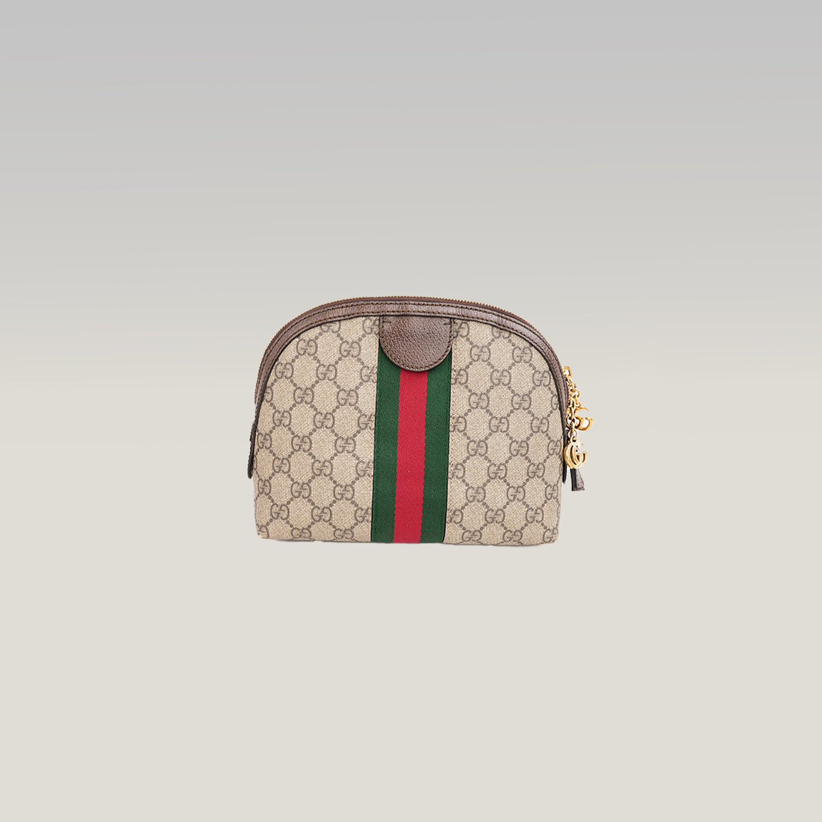 Gucci Ophidia Small Borsa a Tracolla in Tela GG Supreme Beige ed Ebano con Banda Web Verde e Rossa e Finiture in Pelle Marrone