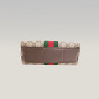 Gucci Ophidia Small Borsa a Tracolla in Tela GG Supreme Beige ed Ebano con Banda Web Verde e Rossa e Finiture in Pelle Marrone
