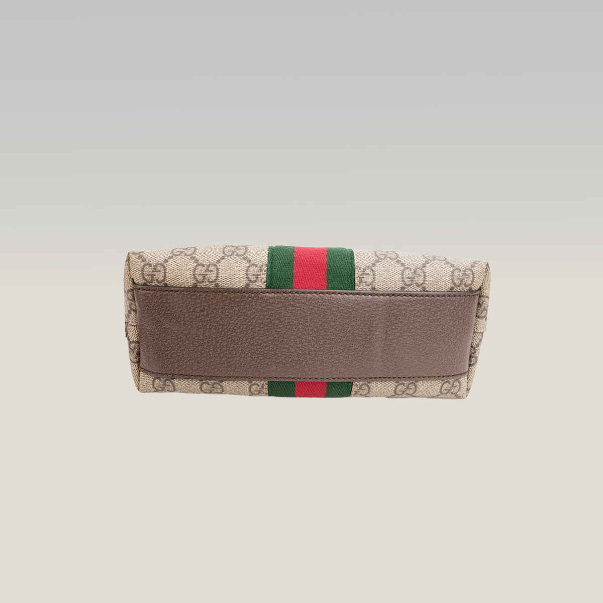 Gucci Ophidia Small Borsa a Tracolla in Tela GG Supreme Beige ed Ebano con Banda Web Verde e Rossa e Finiture in Pelle Marrone