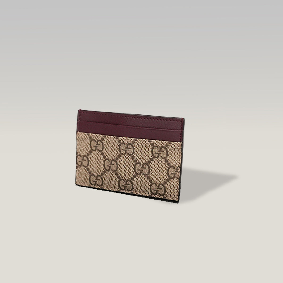 GUCCI Kartenetui GG Supreme in Beige und Braun mit bordeauxfarbenem Leder und Box