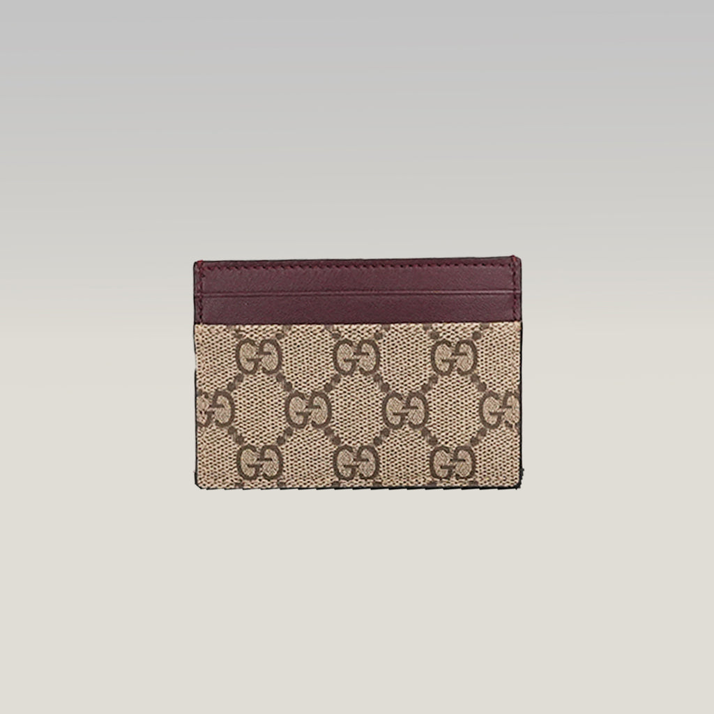 GUCCI Kartenetui GG Supreme in Beige und Braun mit bordeauxfarbenem Leder und Box
