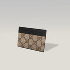 GUCCI Portacarte GG Supreme Beige e Marrone con Pelle Nera – Condizioni Eccellenti con Scatola