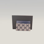 Gucci Portacarte GG Monogram in Tessuto Beige e Blu Navy con Finiture in Pelle Blu