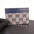 Gucci Portacarte GG Monogram in Tessuto Beige e Blu Navy con Finiture in Pelle Blu