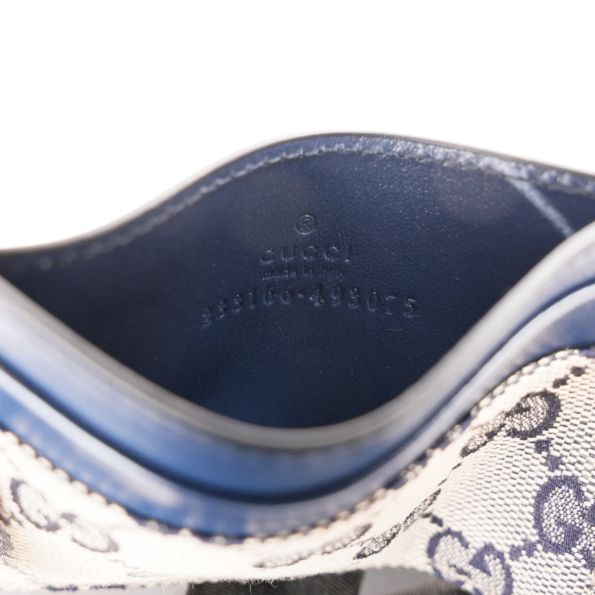 Gucci Portacarte GG Monogram in Tessuto Beige e Blu Navy con Finiture in Pelle Blu