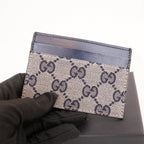 Gucci Portacarte GG Monogram in Tessuto Beige e Blu Navy con Finiture in Pelle Blu