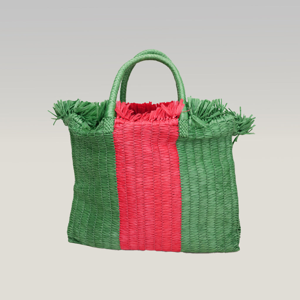 Gucci Raffia Cestino Tote Bag Verde e Rosa in Paglia Intrecciata con Pochette Interna