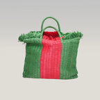 Gucci Raffia Cestino Tote Bag Verde e Rosa in Paglia Intrecciata con Pochette Interna