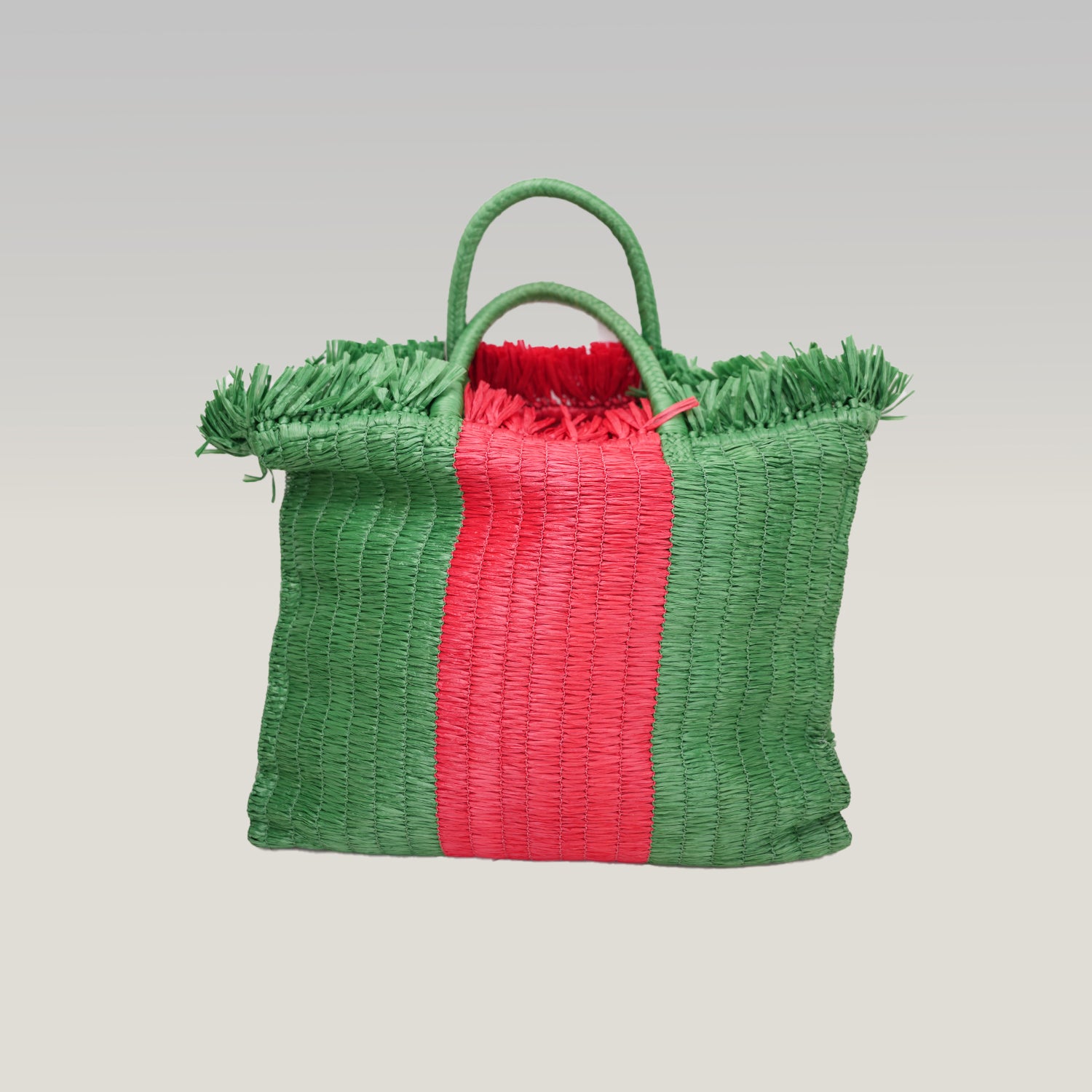 Gucci Raffia Cestino Tote Bag Verde e Rosa in Paglia Intrecciata con Pochette Interna