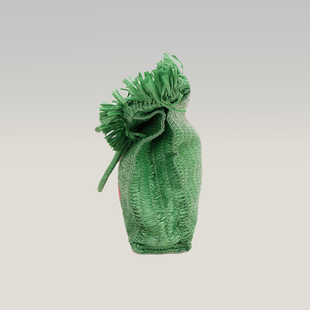Gucci Raffia Cestino Tote Bag Verde e Rosa in Paglia Intrecciata con Pochette Interna