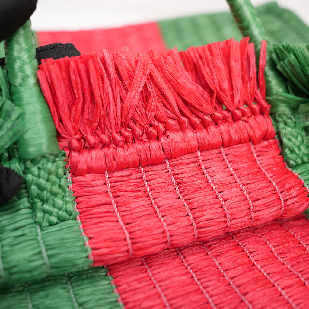 Gucci Raffia Cestino Tote Bag Verde e Rosa in Paglia Intrecciata con Pochette Interna
