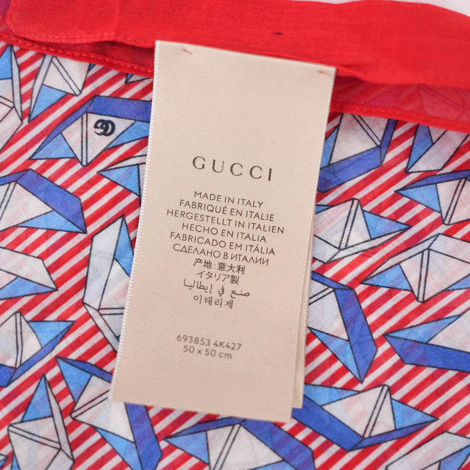 Gucci Foulard in Seta 50 Origami Boat Print Rosso e Blu