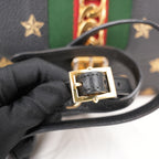 Gucci Sylvie Small Bee Star Leather Shoulder Bag Black con Web Stripe e Nastro