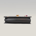 Gucci Sylvie Small Bee Star Leather Shoulder Bag Black con Web Stripe e Nastro