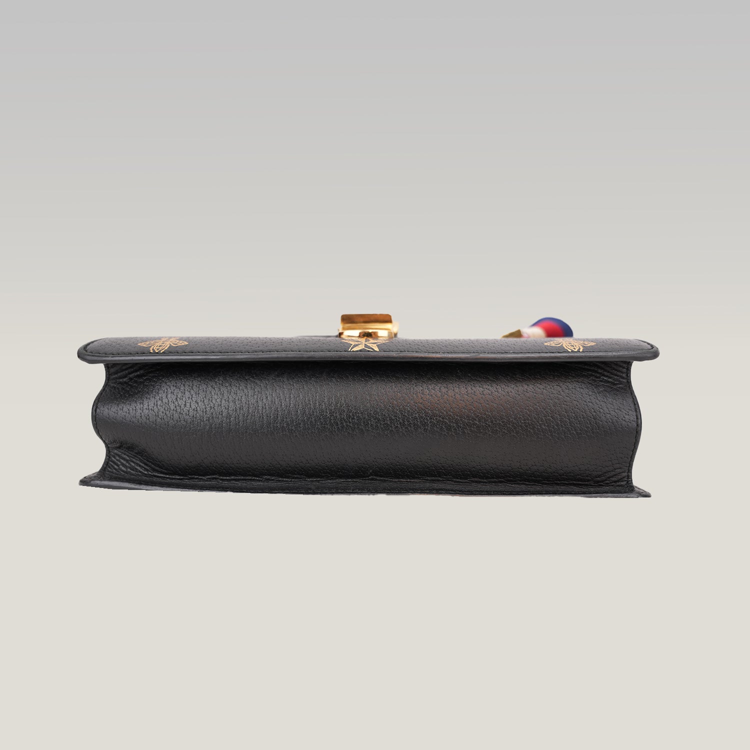 Gucci Sylvie Small Bee Star Leather Shoulder Bag Black con Web Stripe e Nastro