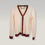 Gucci Cardigan in Lana Colorblock con Bottoni Perla Web Stripe