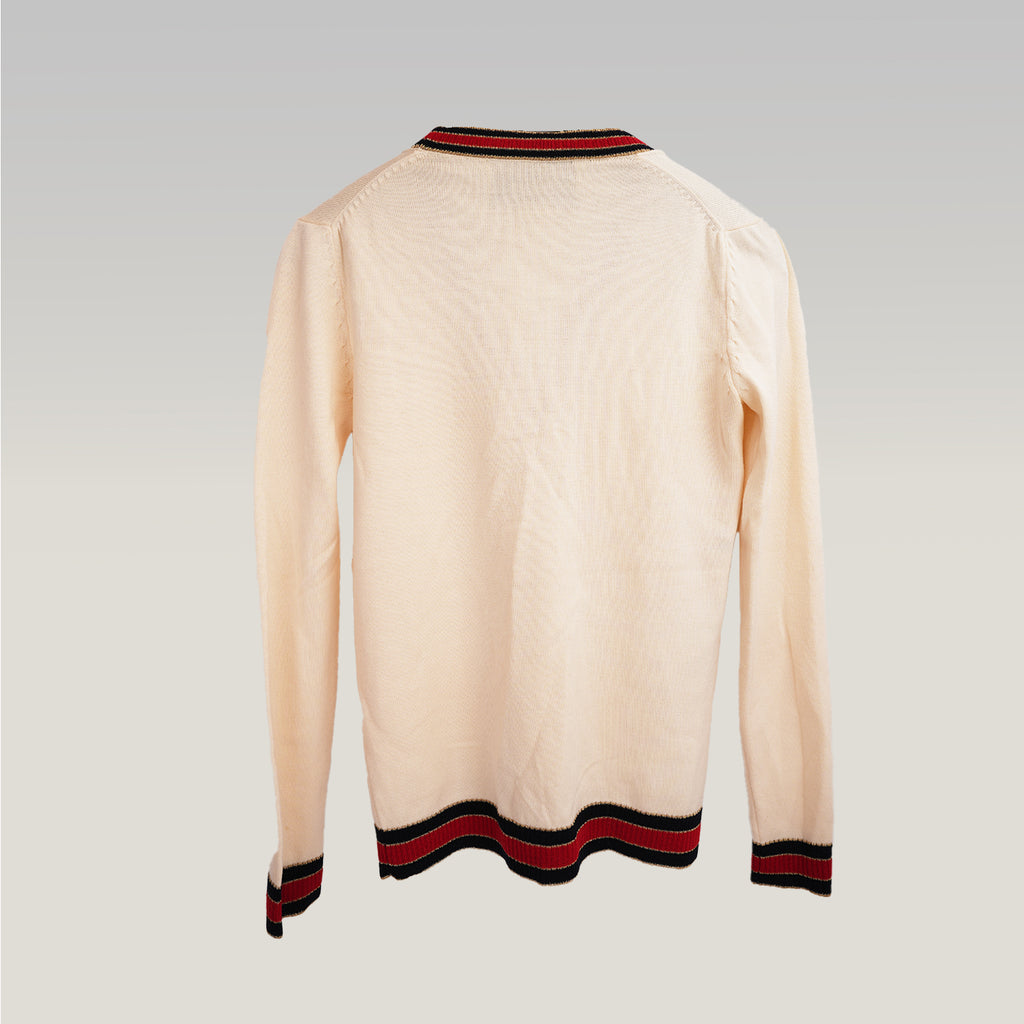 Gucci Cardigan in Lana Colorblock con Bottoni Perla Web Stripe