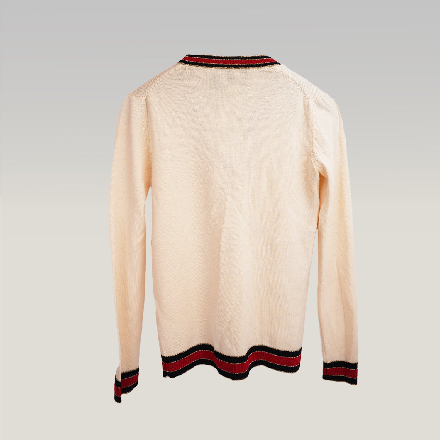Gucci Cardigan in Lana Colorblock con Bottoni Perla Web Stripe