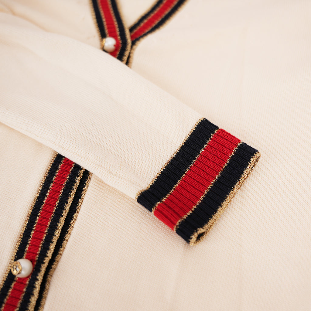 Gucci Cardigan in Lana Colorblock con Bottoni Perla Web Stripe