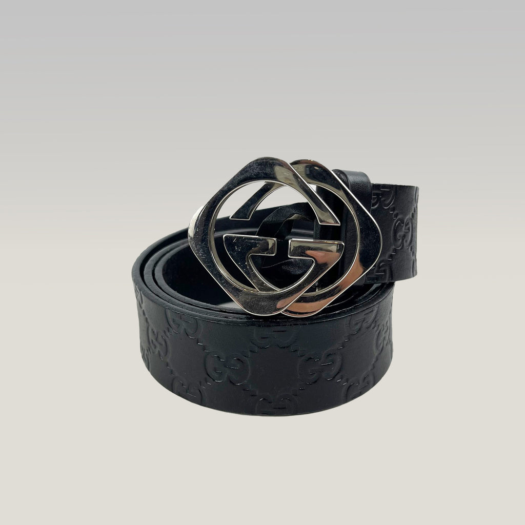 Cintura Gucci GG Marmont Nera in Pelle con Fibbia Doppia G Argentata – Taglia 95