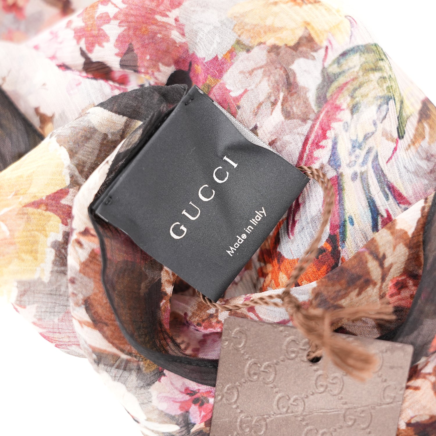 Gucci Foulard Donna in Seta con Stampa Floreale Multicolor e Bordo Nero | Sciarpa Lusso Elegante