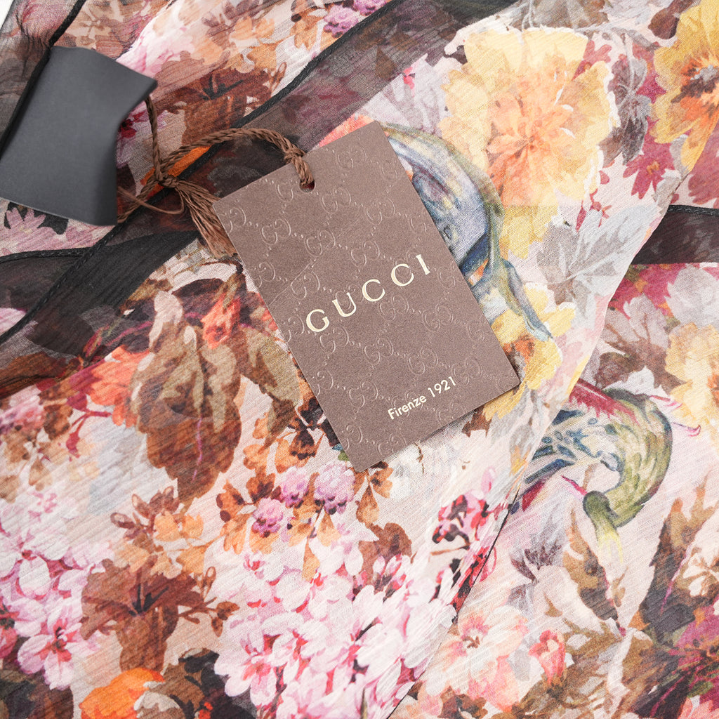 Gucci Foulard Donna in Seta con Stampa Floreale Multicolor e Bordo Nero | Sciarpa Lusso Elegante