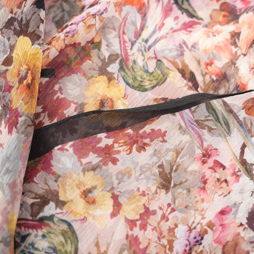 Gucci Foulard Donna in Seta con Stampa Floreale Multicolor e Bordo Nero | Sciarpa Lusso Elegante
