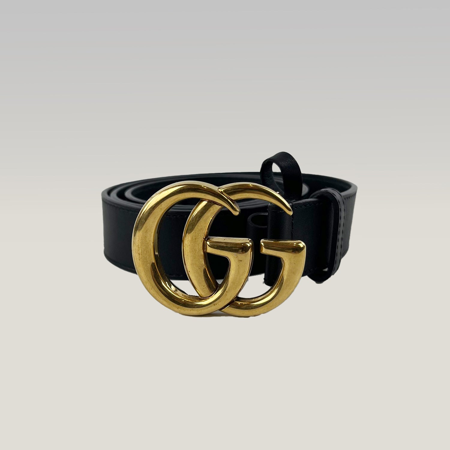 Cintura Gucci GG Marmont Nera in Pelle con Fibbia Doppia G Dorata – Taglia 85