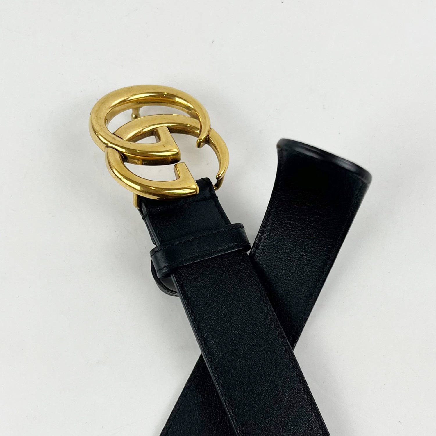 Cintura Gucci GG Marmont Nera in Pelle con Fibbia Doppia G Dorata – Taglia 85