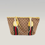 Gucci Vintage Borsa Tote Piccola in Tela GG con Web Verde e Rosso