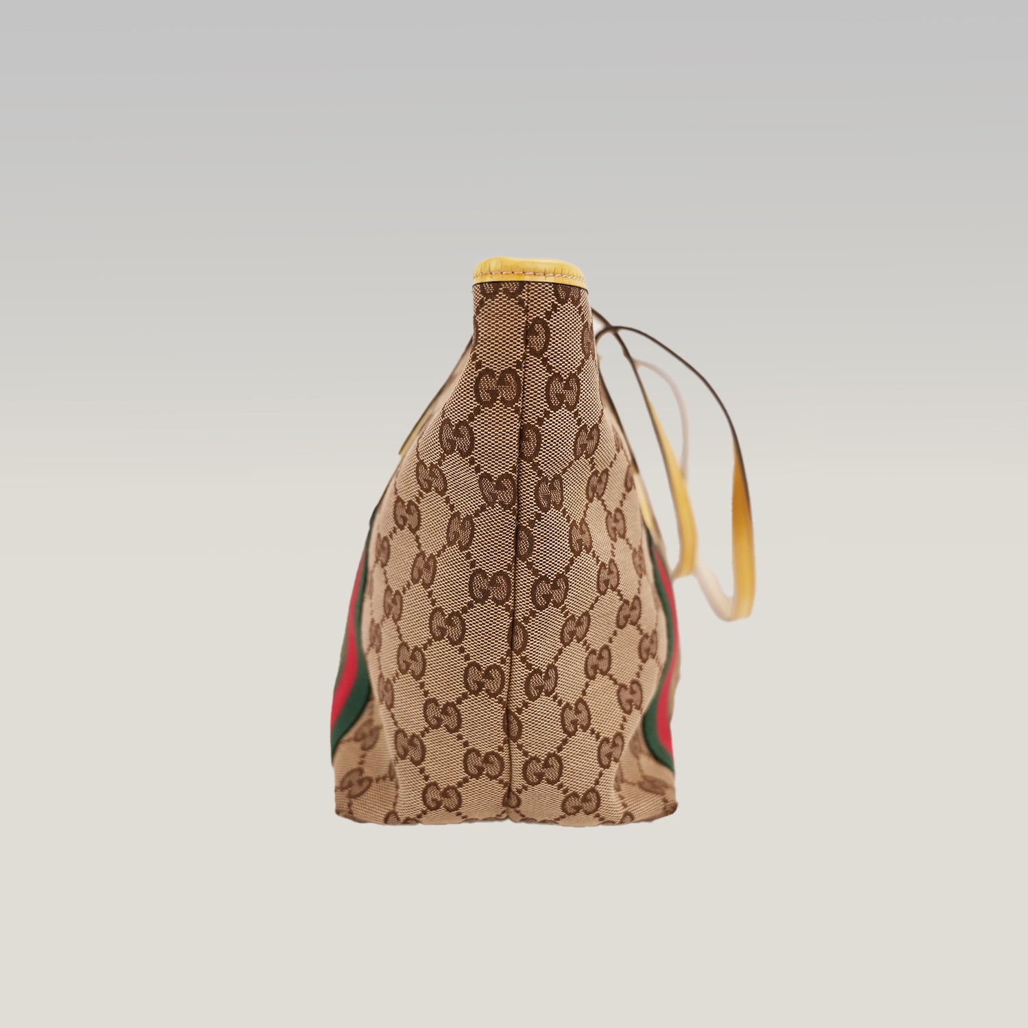 Gucci Vintage Borsa Tote Piccola in Tela GG con Web Verde e Rosso