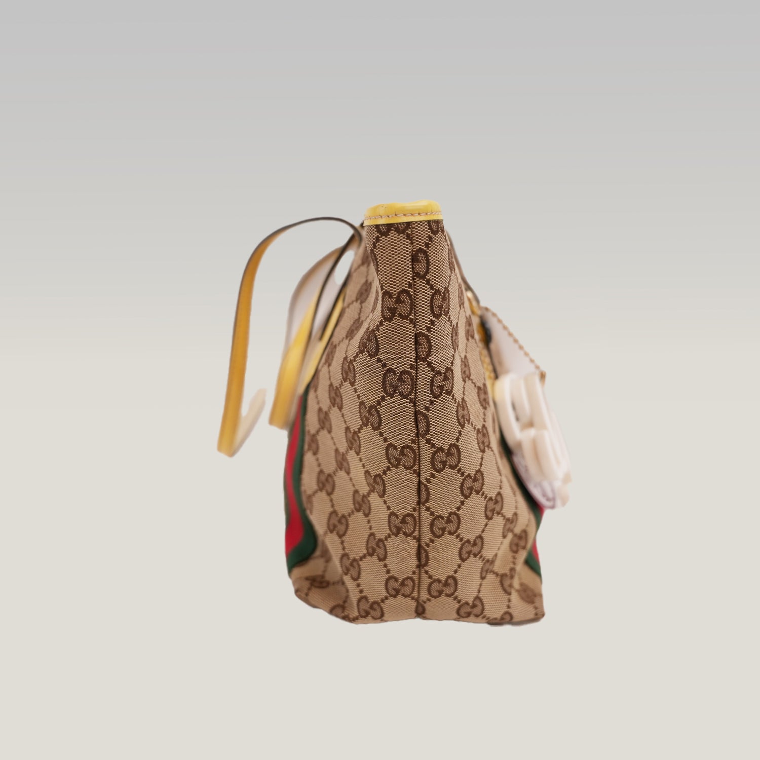 Gucci Vintage Borsa Tote Piccola in Tela GG con Web Verde e Rosso