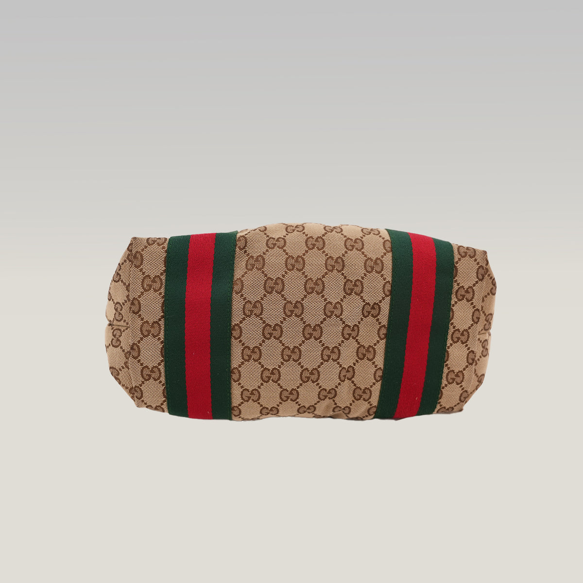 Gucci Vintage Borsa Tote Piccola in Tela GG con Web Verde e Rosso